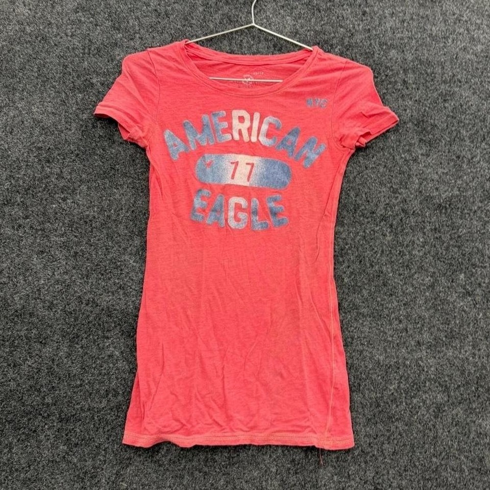 American Eagle 77 Womens XS Pink Fitted Graphic Baby Tee NYC Cotton